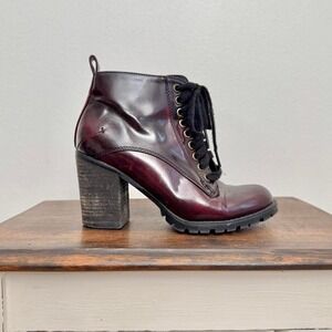 Burgundy Red Patent Leather Combat Size 6.5 Steve Madden Ox Blood